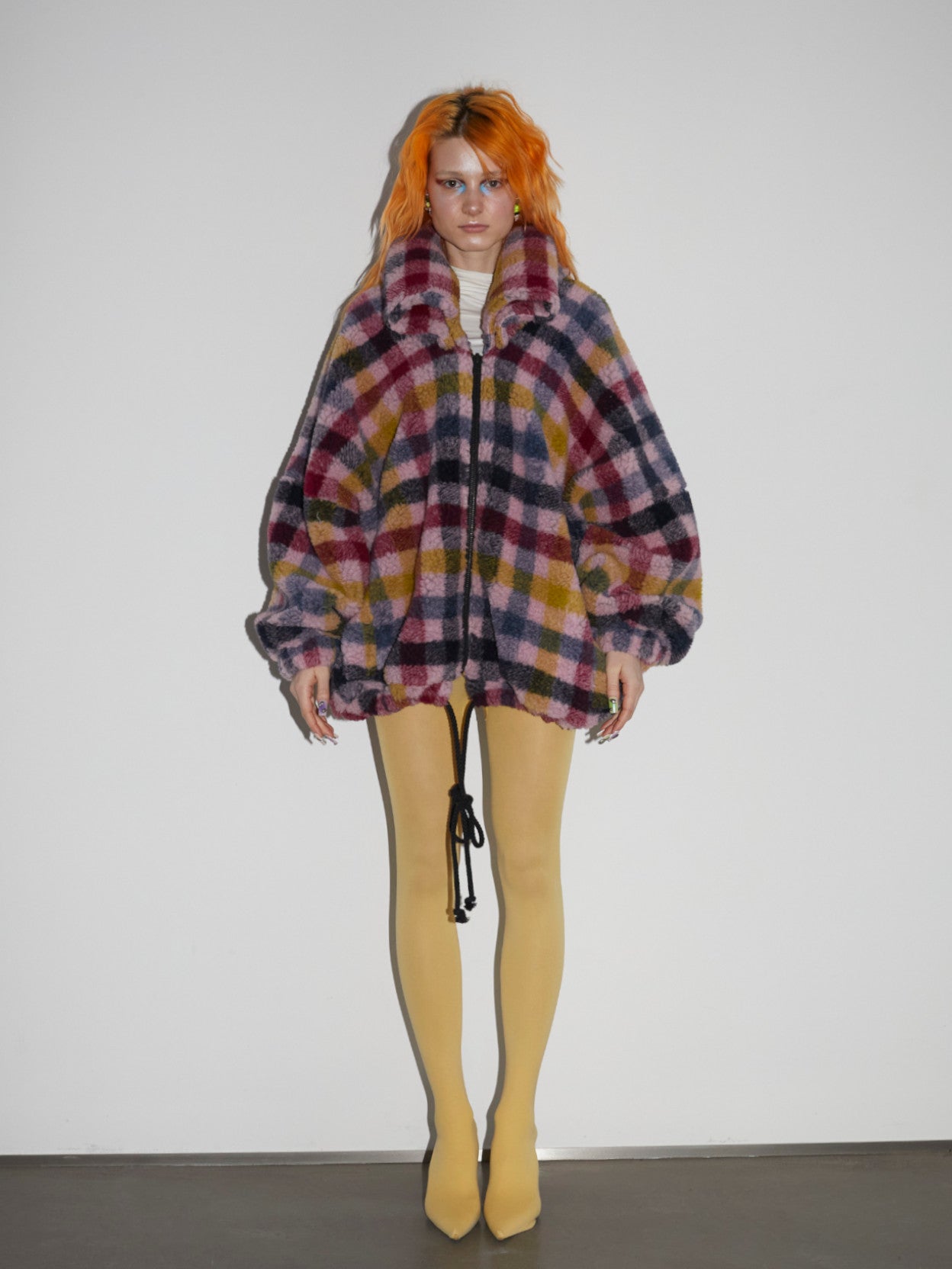 NO HOOD JACKET Teddy Check Pink