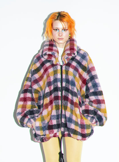 NO HOOD JACKET Teddy Check Pink
