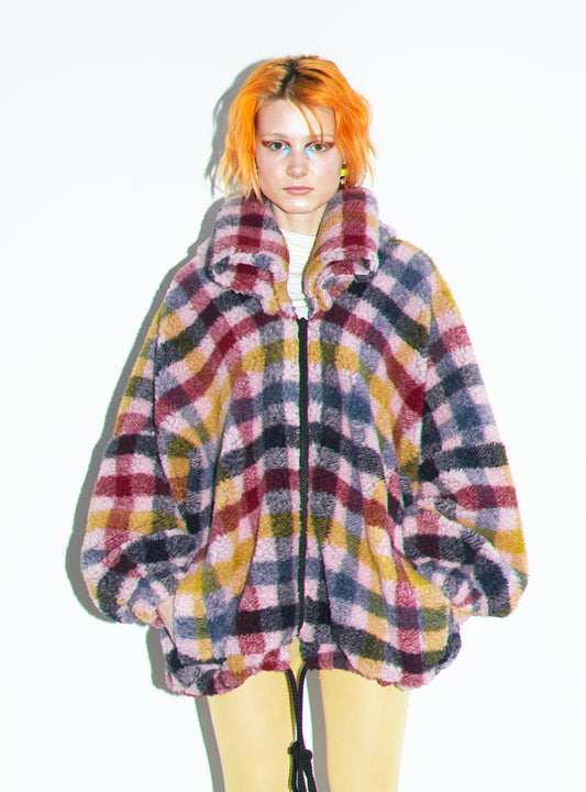 NO HOOD JACKET Teddy Check Pink